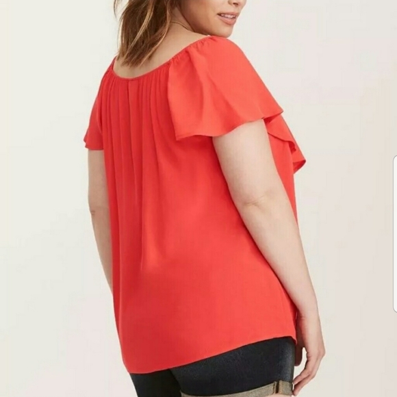 Torrid Coral Red Ruffle Trim Top Size 0 XL - Picture 2 of 5